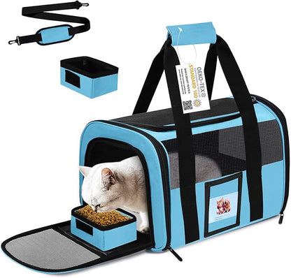SECLATO Cat Carrier Dog Carriers Airline Approved for Small Dogs, Kitten, Carriers for Small Medium Cats Under 15lb, Collapsible Soft Sided TSA Approved Pet Travel Carrier-Blue