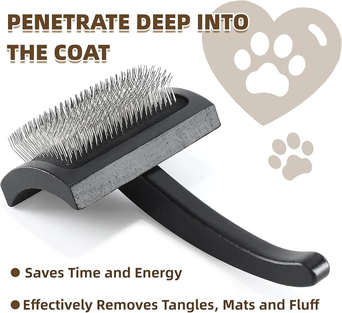 Wooden Dog Slicker Brush Cat Grooming Brush with Extra Long Pin for Long Haired Dogs Poodles Goldendoodles and Labradoodles Black