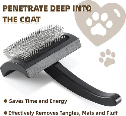 Wooden Dog Slicker Brush Cat Grooming Brush with Extra Long Pin for Long Haired Dogs Poodles Goldendoodles and Labradoodles Black