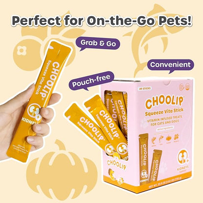 Choolip Squeeze Vita Stick Lickable Cat and Dog Treats, 49-Count Kidney Support Variety Pack, Tuna and Pollack with Cranberry, CoQ10 and Omega-3
