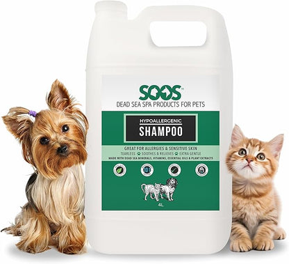 Soos Pet Shampoo Hypoaller-genic Natural Dead Sea Minerals Fast Absorbing with Vitamins Essential Oils Natural Elements for Dogs and Cats - 1x Pet Shampoo (4L)