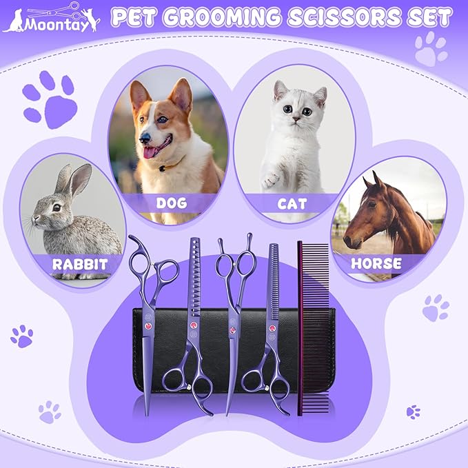 Professional Dog Scissors Set - 7 Inch/8 Inch Curved Chunkers & Thinning Shears with Grooming Comb