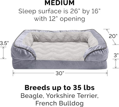 Furhaven Orthopedic Dog Bed for Medium/Small Dogs w/ Removable Bolsters & Washable Cover, For Dogs Up to 35 lbs - Plush & Velvet Waves Perfect Comfort Sofa - Granite Gray, Medium