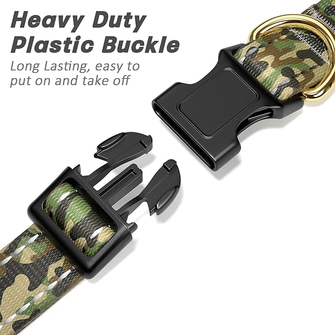 MOODEL Reflective Dog Collar for Large Dogs, Cute Camouflage Adjustable Heavy-Duty Nylon Puppy Collar for Boy and Girl Female, Soft Pet Accessories with Quick Release Buckle, Green