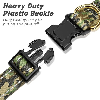 MOODEL Reflective Dog Collar for Small Dogs Cats, Cute Camouflage Adjustable Heavy-Duty Nylon Puppy Collar for Boy and Girl Female, Soft Pet Accessories with Quick Release Buckle, Green
