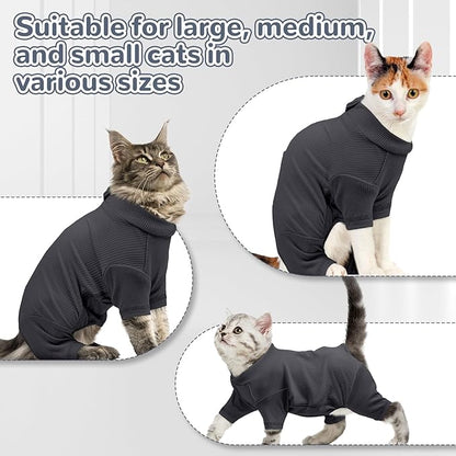 Yternal Sticky Hair Cat Clothes, Breathable & Lightweight, Reduces Shedding Fur Pajamas, Full Body Long Sleeve Surgical Bodysuit, Stop Licking & Shedding Darkgrey S