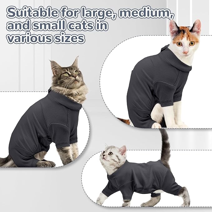 Yternal Sticky Hair Cat Clothes, Breathable & Lightweight, Reduces Shedding Fur Pajamas, Full Body Long Sleeve Surgical Bodysuit, Stop Licking & Shedding Darkgrey L