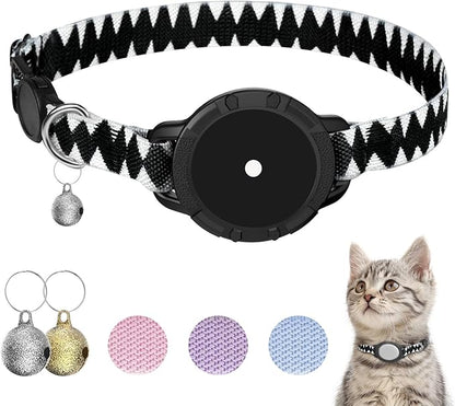 AirTag Cat Collars, Stretchy Collar with Apple AirTag Holder and Bell, Breakaway Ultra Design Elastic GPS Tracking Collars for Cats and Puppies, (7.5-12.5 Inch), Shark Pattern
