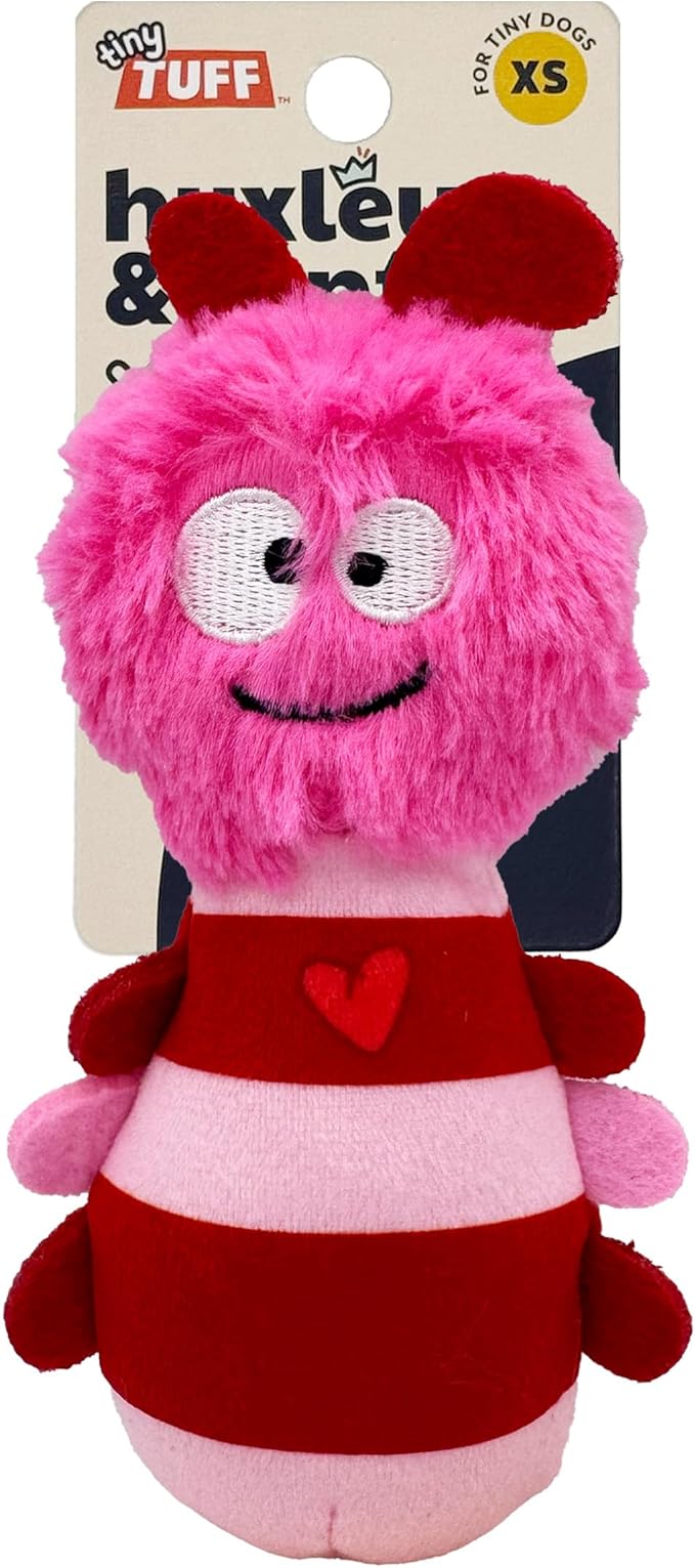 Huxley & Kent Funny Dog Toy w/Squeaker – Valentine's Day Power Plush Squeaky Dog Toys for Small Dogs – Durable Small Stuffed Animal for Indoor Play & Fetch - Tiny Tuff Love Bug