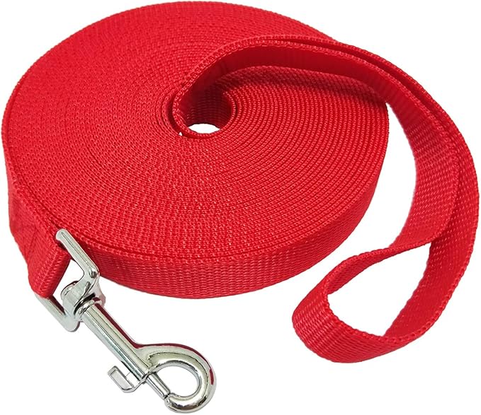 Nylon Training Dog Leash for Small Medium Large Dogs, 15ft 20ft 30ft 50ft Long Leash Dog/Puppy Lead for Obedience Recall Training, Camping (1" x 30ft, Red)