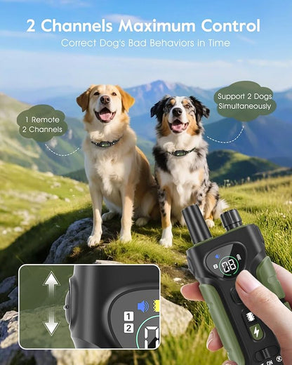 SLOPEHILL Dog Shock Collar,4200FT Dog Training Collar with Remote,IPX8 Waterproof E-Collar with Beep,Vibration,Shock,Flashing Light,No Shock Model,Electric Shock Collar for Dogs,Green 2PCS