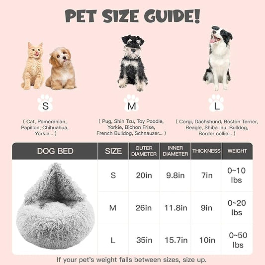 Himax Dog Beds for Small Medium Dogs, Donut Dog Bed with Blanket Attached, Calming Dogs Bed Washable (20"/26"/35") Light Grey
