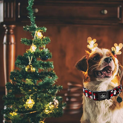 Elegant little tail Christmas Dog Collar, Pet Dog Collar Cotton Soft Plaid Winter Collars Holiday with Quick Release Buckle Pet Puppy for X-Small Puppy