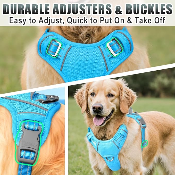 BARKBAY No Pull Dog Harness Large Reflective Dog Harness with Front Clip and Easy Control Handle for Walking Training Running with ID tag Pocket(Blue,XL)
