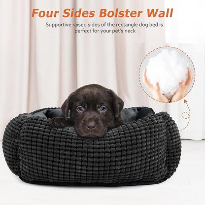MIXJOY Large Dog Bed for Large Medium Small Dogs, Rectangle Washable Orthopedic Dog Bed, Soft Calming Sleeping Puppy Bed Durable Pet Cuddler with Anti-Slip Bottom L(30"x24"x9")