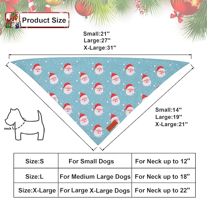 PTDECOR Christmas Dog Bandana, Xmas Light Bulb Santa Reversible Holiday Dog Scarf, Triangle Christmas Bandanas for Small Dogs Pets (Small)