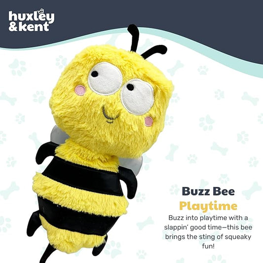 Huxley & Kent Funny Dog Toy w/Squeaker – Power Plush Squeaky Dog Toys for Small, Medium & Large Dogs – Soft Stuffed Animal for Indoor Play & Fetch - Slappies® Buzz Bee, Small
