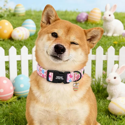 Elegant little tail Easter Dog Collar,Pink Bunny Print Spring Pet Collars Dog Cotton Soft Sturdy Puppy Collars Female or Male Adjustable Collar for Small Medium Large Dogs