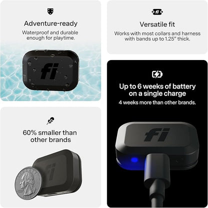 Fi Mini GPS Tracker for Dogs — 12-Month Membership Included — Smart Pet Tracking Collar Attachment — Lightweight, Virtual Fences, Escape Alerts, Step & Health, Waterproof