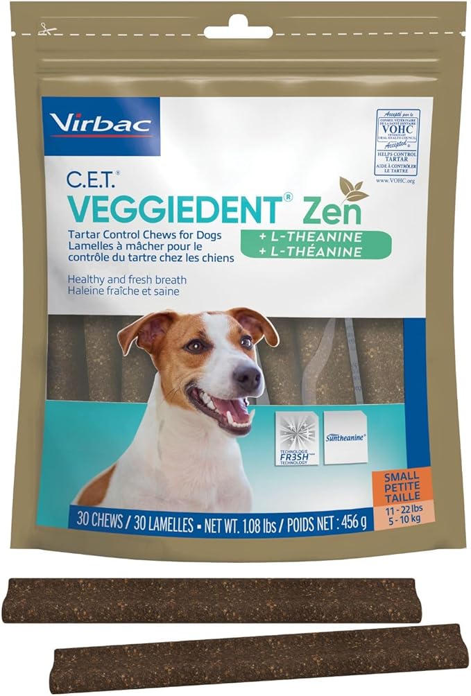 Virbac C.E.T. VEGGIEDENT Zen Tartar Control Chews for Dogs - Multifunctional to Support Mental Well-Being, VOHC Approved - Small 11-22lbs