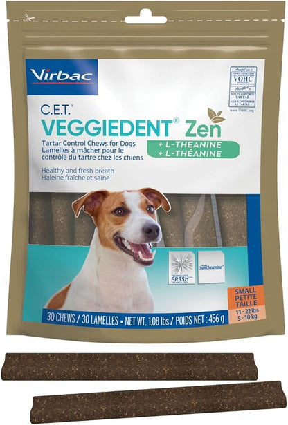 Virbac C.E.T. VEGGIEDENT Zen Tartar Control Chews for Dogs - Multifunctional to Support Mental Well-Being, VOHC Approved - Small 11-22lbs