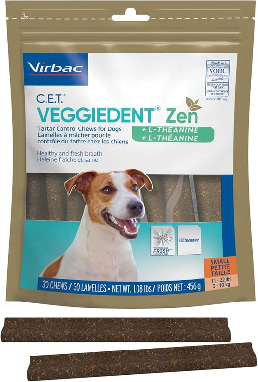 Virbac C.E.T. VEGGIEDENT Zen Tartar Control Chews for Dogs - Multifunctional to Support Mental Well-Being, VOHC Approved - Small 11-22lbs