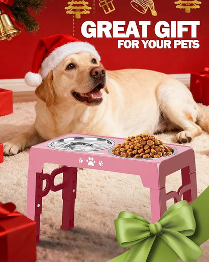 Elevated Dog Bowls, Dog Feeder with 1*Stainless Steel Dishes & 1*Slow Feeder Bowl, 5 Heights Adjustable Raised Stand for Medium Large, Food Dishes with Non-Slip Feet