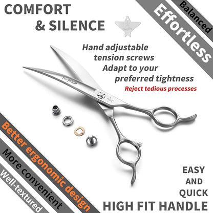 High-end Professional Dog Grooming Curved Scissors Pet Curved Shears 7 Inches Extremely Very Sharp Made Of Stainless Steel Alloy By Hand For Dog Cat Groomer