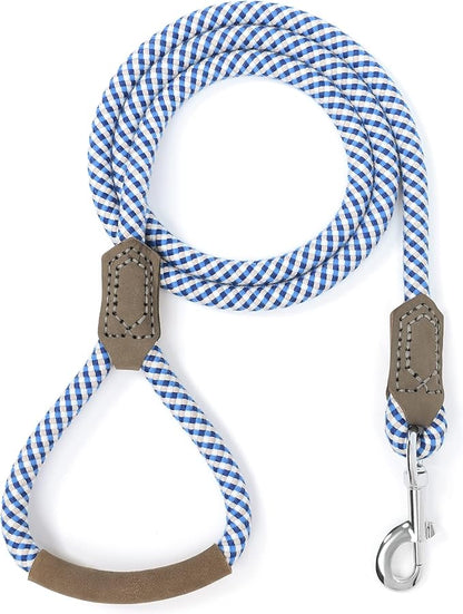 Mile High Life | Premium Leather Dog Leash | Strong Rope Leash | Leather Handle | Zinc Alloy Strong Clasp | Small Medium Large Dogs | 4/5/6 Feet(Blue Gray, 60 Inch (Pack of 1))
