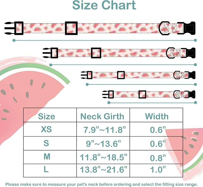 Faygarsle Cute Dog Collar for Girls Boy Dogs Soft Fancy Pet Collar with Watermelon Design Ideal Pink Summer Dog Collar for Small Medium Large Dogs L