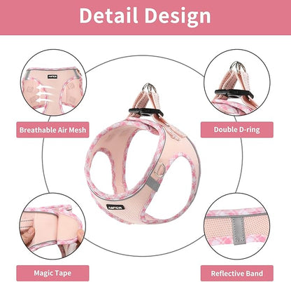 AMTOR Small Dog Harness with Leash Set, No Escape Easy Walk Puppy Harnesses for Training Walking, Step-in Reflective Soft Dogs Vest for XS S Medium Extra-Small Large Sized Dog(Pink,XL)