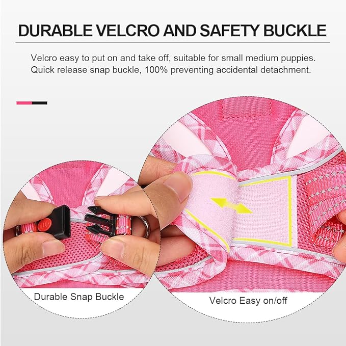 Mercano Soft Mesh Dog Harness and Leash Set, No-Chock Step-in Reflective Breathable Lightweight Easy Walk Vest Harnesses with Safety Buckle for Small Dogs, Cats (S, Fuchsia)