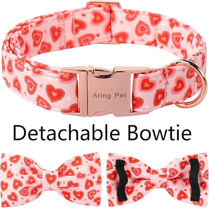 ARING PET Valentine Bow Dog Collar, Pink Red Heart Pet Collar with Bowtie for Small Medium Large Dogs-L