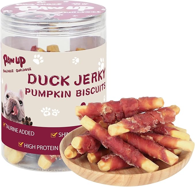 PAWUP Dog Treats Pumpkin Biscuits Sticks w/Duck Low Fat Dog Snacks, Healthy Biscuits with Taurine for Small Dogs, 12.5 oz (28-32 Count