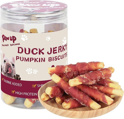 PAWUP Dog Treats Pumpkin Biscuits Sticks w/Duck Low Fat Dog Snacks, Healthy Biscuits with Taurine for Small Dogs, 12.5 oz (28-32 Count