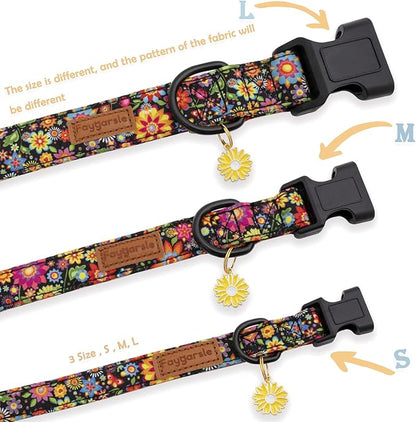 Faygarsle Floral Dog Collar for Girls and Female Dogs Soft and Fancy Pet Collar with Flower Design Ideal Black Dog Collar for Small Medium Large Dogs L