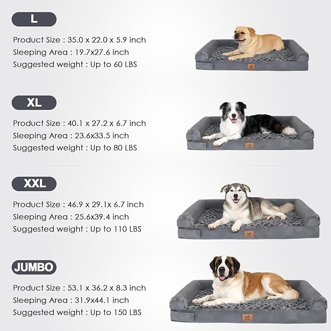 PAWPUBBY Medium-Sized Orthopedic Dog Bed - Washable Rose Velvet Cover, Waterproof Lining, Memory Foam Dog Couch, Non-Slip Base, Sofa Dog Bed for Corgis, Pomeranians, French Bulldogs (Dark Gray, L)