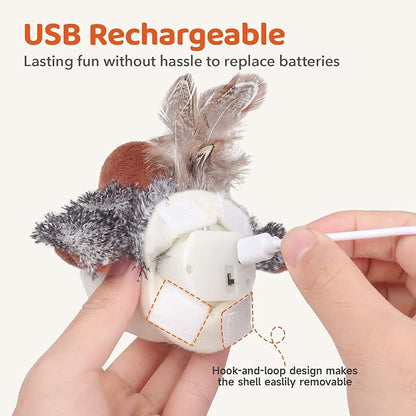 Potaroma Cat Toys Rechargeable Flapping Bird Sparrow, Lifelike Chirp Tweet, Touch Activated Kitten Toy Interactive Cat Exercise Toys for All Breeds Cat Kicker Catnip Toys 4.0 Inches