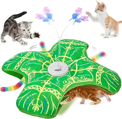 Qraxond Interactive Cat Toys for Indoor Cats,[Newly Upgraded] Rechargeable Touch Activated Hide and Seek Kitten Toys for Bored Indoor Adult Cats with Fluttering (Green Cover Cloth Toy)