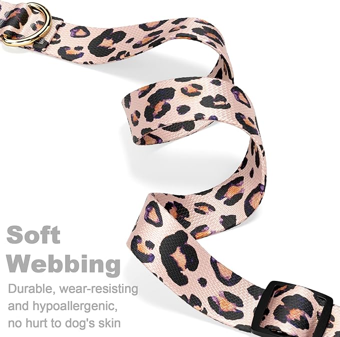 Rnivvi Dog Collar for Large Dogs, Cute Leopard Heavy Duty Adjustable Puppy Collar with Quick Release Buckle for Boy Girl & Female, Pet Accessories for Walking Running, L Length 1" Width, Pink