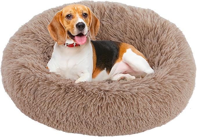 NEWBULIG 37.4x37.4 Inch Dog Bed Large Sized Dog, Donut Shape Cat Beds for Indoor Cats with Washable, Anti-Slip, Faux Fur