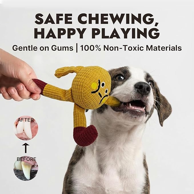 FURETTICO Squeaky Dog Chew Toy Teething Interactive Plush Stuffed Toys with Squeaker Crinkle Paper for Small Medium Breed Tough Durable Funny Pet Supplies Ideal Puppy Cats Gifts - Waffle Doll, Medium
