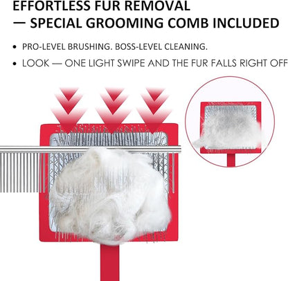 Slicker Brush for Dogs, Dog Grooming Supplies Long Pin Large Doodle Brush for Goldendoodles Poodles Bernedoodles, 3 Pcs Grooming Tools with Wooden Handle for Mats Tangles - Red