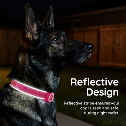 Airtag Dog Collar, IPX8 Waterproof Air Tag Dog Collar Holder | Reflective Ultra-Durable | Soft Padded | Safety Locking Buckle | Fit Miedium Dogs (Rose Red M(12.6"-19.6"))