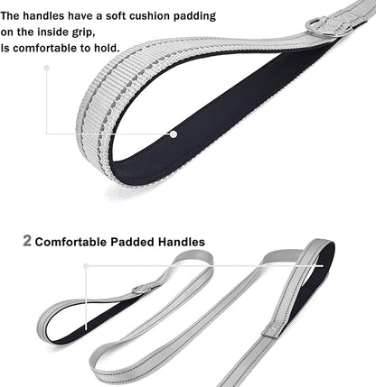 6 FT Dog Leash with 2 Padded Handle Nylon Reflective Dogs Leashes for Small Medium Large Dogs Silver