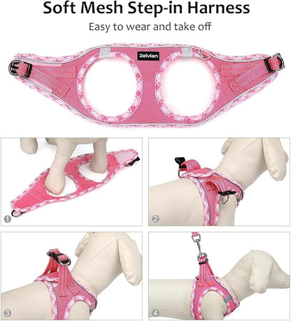Zelvian Cat Harness and Leash Set for Walking, Escape Proof Adjustable Soft Mesh Kitten Harness with Reflective Strips, Breathable No-Choke Pet Vest for Small Cats or Puppies(Pink,XXS)