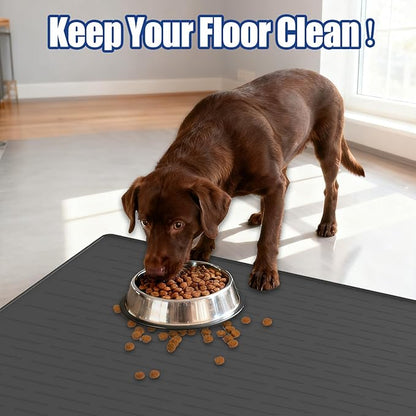 31.8"x23.8" Extra Large Pet Food Mat, Silicone Dog Mats for Food and Water, XL Nonslip Pet Feeding Mats for Floors,Dog Cat Bowl Mat with Raised Edges, Dark Gray