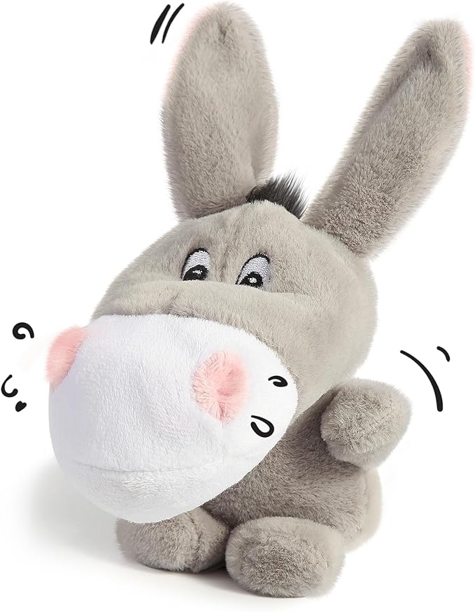 JKW Stuffed Animal Donkey Pet Toys, Plush Squeaky Donkey Puppy Toys, Cute Toys for Small Dogs, Grey, 8 Inch