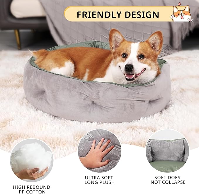 Calibonbon Dual-Sided Pet Bed for Medium Dogs & Large Cats, Reversible Dog Bed with Warm Plush & Cool Oxford Fabric, Ultra-Comfort Supportive Washable Cat Bed, Non-Slip Bottom, Grey 25x25 Inch