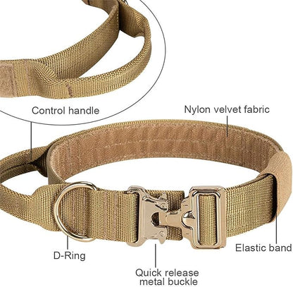 EXCELLENT ELITE SPANKER Tactical Dog Collar Military Adjustable Heavy Duty Training Dog Collar with Metal Buckle and Control Handle(Coyote Brown)